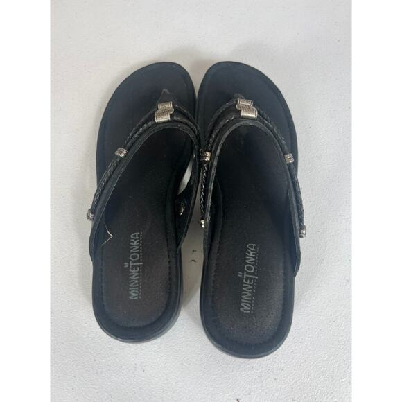 Minnetonka Sandals Womens 10 M Silverthorne Black Silver Concho Boho Gorpcore - Picture 3 of 7